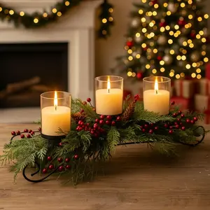 30 Inch Christmas Candle Holder Centerpiece for Dining Table Mantel Fireplace Holiday Party Decor