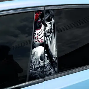 Gothic Style Skull Pattern Car Sticker, Premium Skull Stickers, Car Door Pillar Scratches Cover, Universal Waterproof Sun Personalized Decorative for Car, Decal for Cars