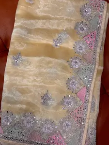 Yellow Tissue Organza with Pita Work Saree