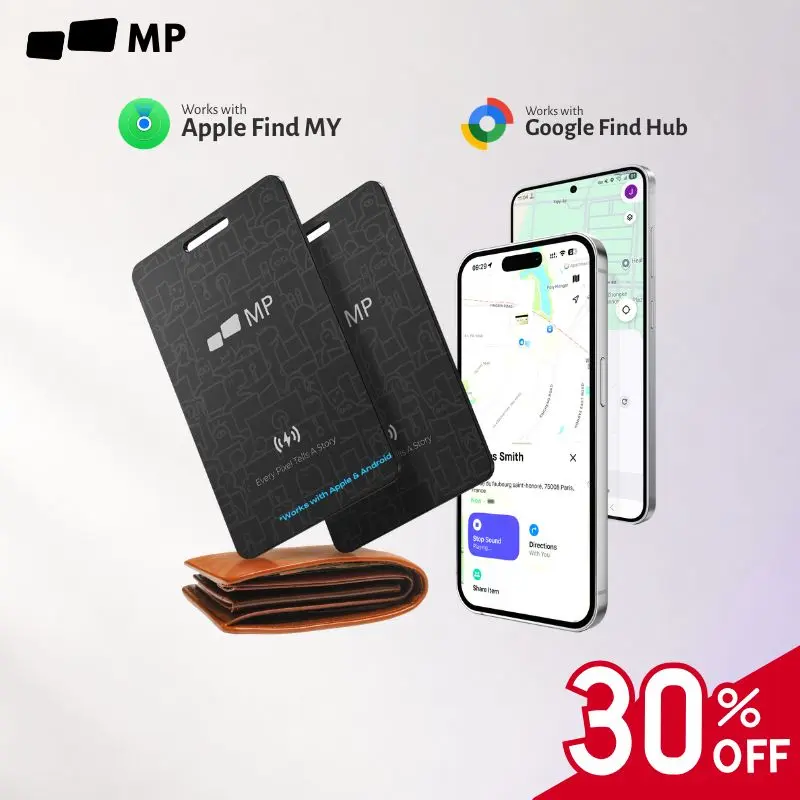 GPS Tracker, 1.6mm Slim Anti-Lost Device works with Apple Find My and Android, No Monthly Fee, Rechargeable Smart Tracking Card /GPS for Wallet, with Left-Behind Remind & Loud Alerts, Gift under $30