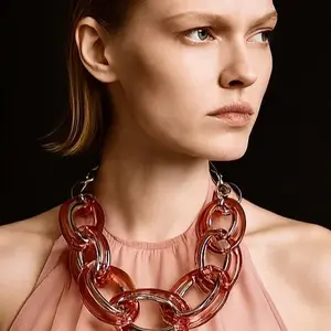 GALAXY Necklace in Dusty Pink and Palladium plated components Statement Chain