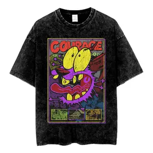 Courage The Cowardly Dog Graphic Tee, Horror Comic Style Cartoon Shirt, Scary Purple Dog Artwork, Crew Neck T-Shirt, Unisex Menswear Womenswear Top