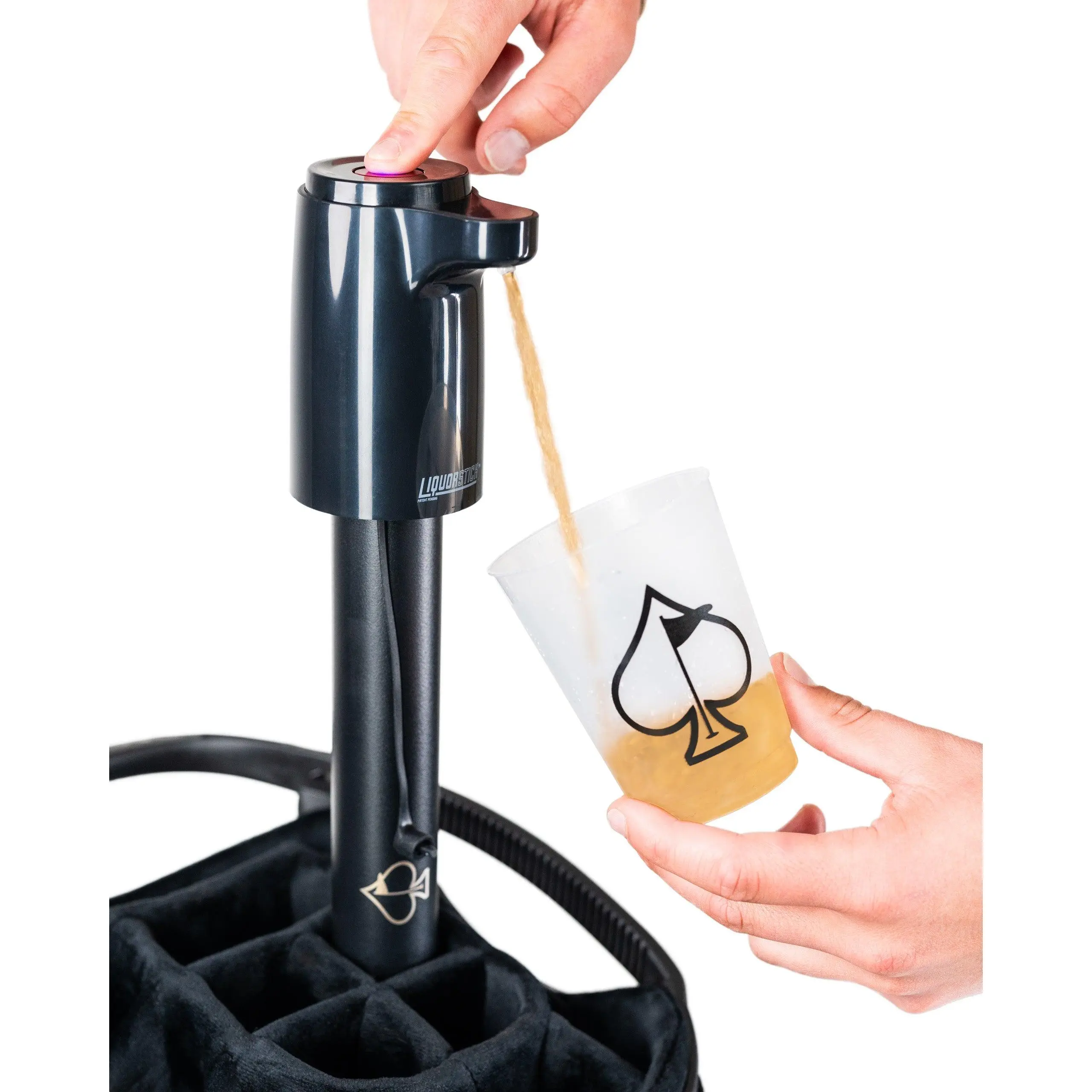 Pins & Aces Golf Co LiquorStick® 3.0 Black Insulated Stainless Steel Beverage Can - Leak Protection, Temperature Control, Pump-Activated Drink Access for Sports, Golf Use