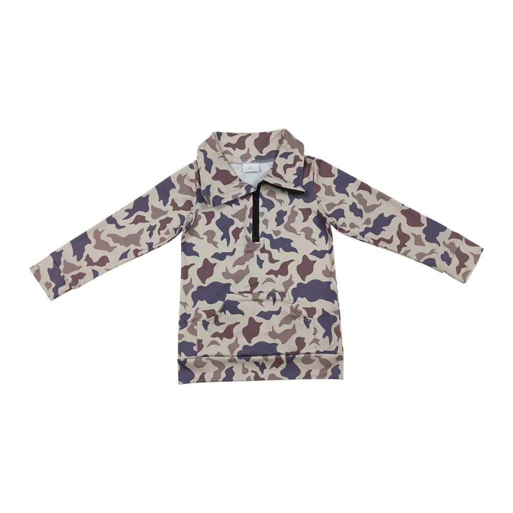 Boys' Camouflage Cotton Long-Sleeve Casual Loose Coat, Zipper-Front Minimalist Kids' Tops