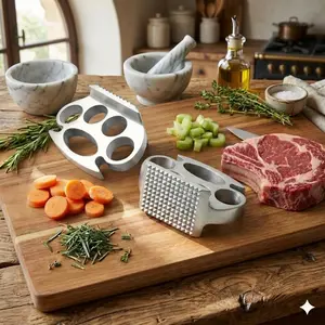 Ergonomic Grip Meat Tenderizer Tool One Piece Heavy Duty Stainless Steel Meat Hammer Easy Maintenance Kitchen Gadget for Steak Pork Utensils Metallic