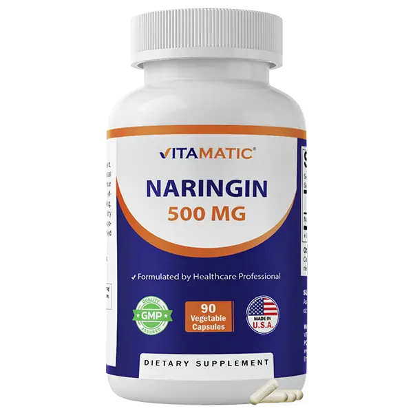 Vitamatic Naringin (Citrus Fruit-Sourced) 500 mg Vitamin Dietary Supplement - 90 Vegetarian Capsules, Citrus Bioflavonoid, Non-GMO, Gluten-Free, Antioxidant Support, Made in USA, Sugar Free, Antioxidants, Gmo Free, 90 Caps