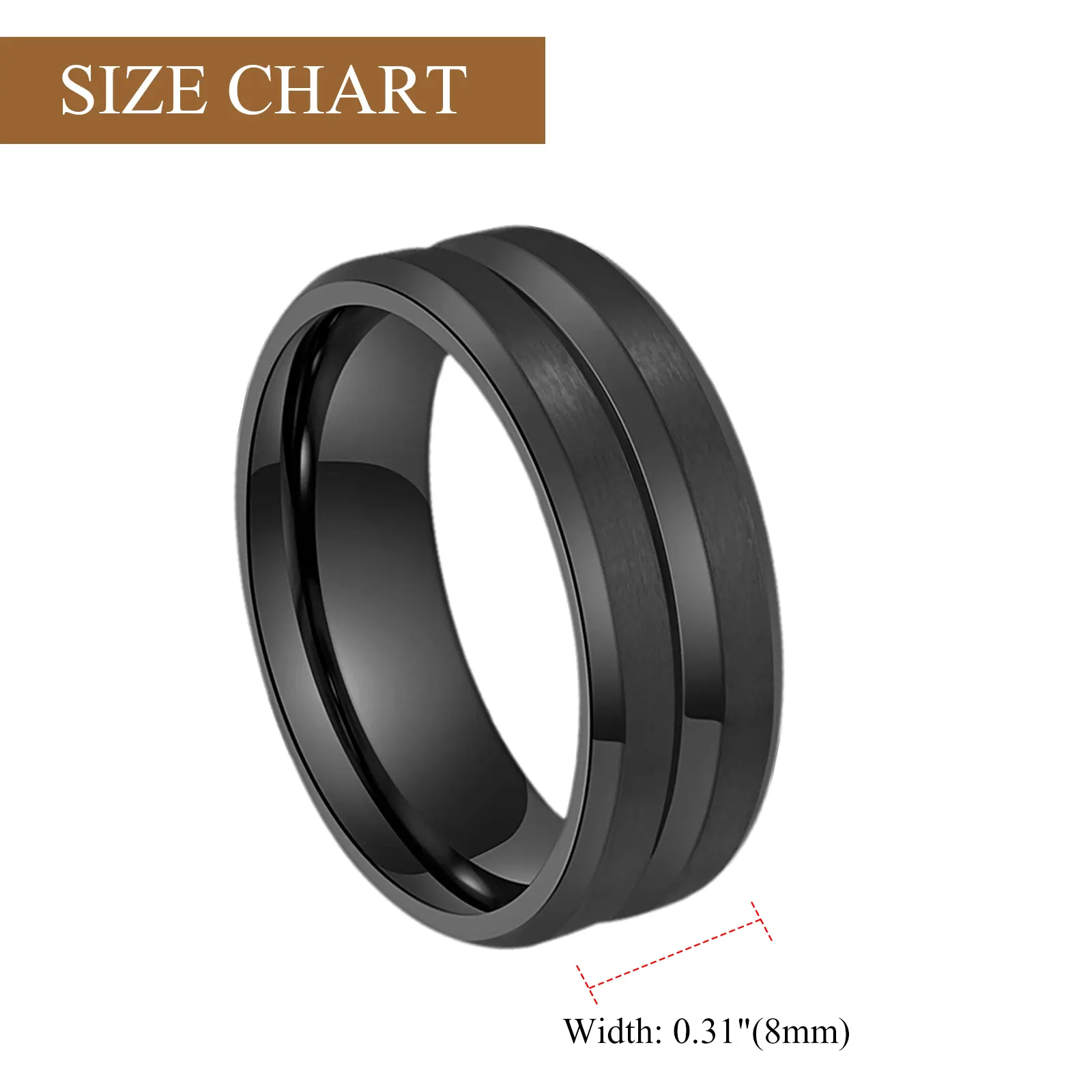 OIDEA Men's 8MM Black Anti-Rust Stainless Steel Grooved Promise Ring, Steel Rings for Couples' Engagement, Anti-Rust Steel Rings