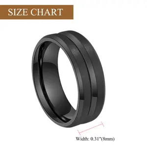 OIDEA Men's 8MM Black Anti-Rust Stainless Steel Grooved Promise Ring, Steel Rings for Couples' Engagement, Anti-Rust Steel Rings