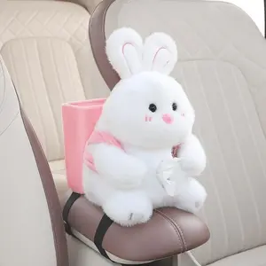 2-in-1 Cute Animal Shaped Car Tissue Box and Trash Can Multifunctional Storage Box for Road Trips and Commutes with Bear Panda Rabbit Pig Designs