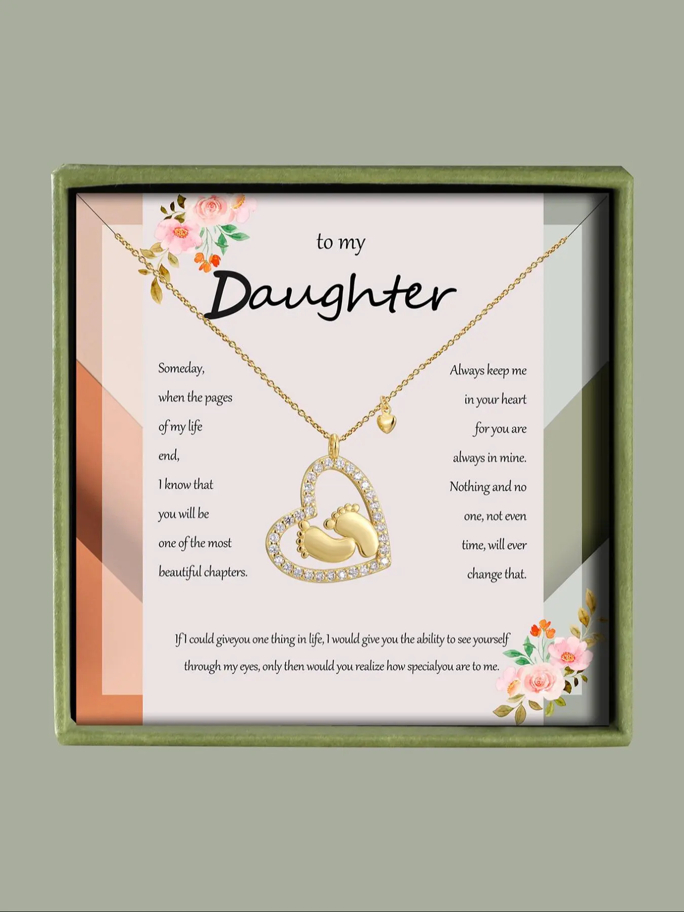 Hollow Out Heart & Baby Foot Design Pendant Necklace with Box, Rhinestone Decor Necklace for Women, Elegant Jewelry for Daily Commuting and Party Wear, Love Heart Necklace
