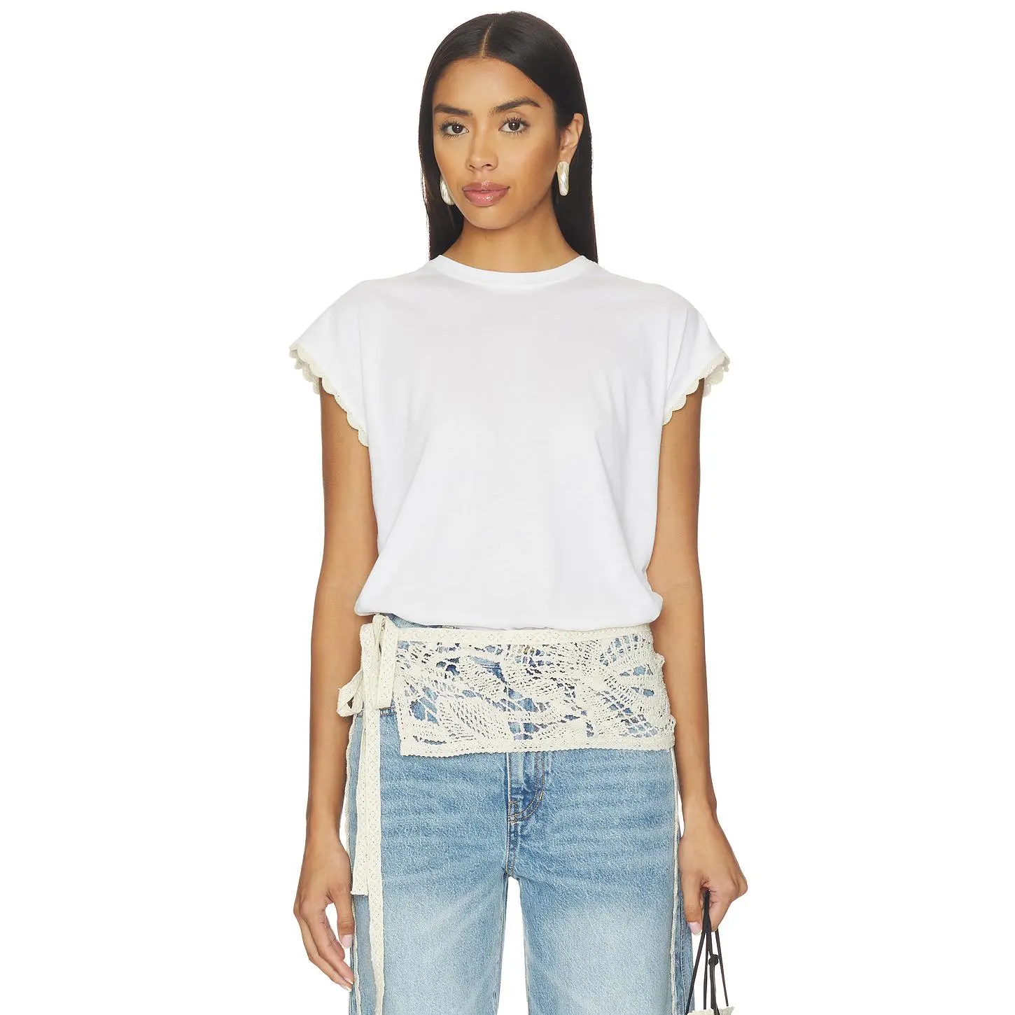 FRAME The Crochet Muscle Tee in White