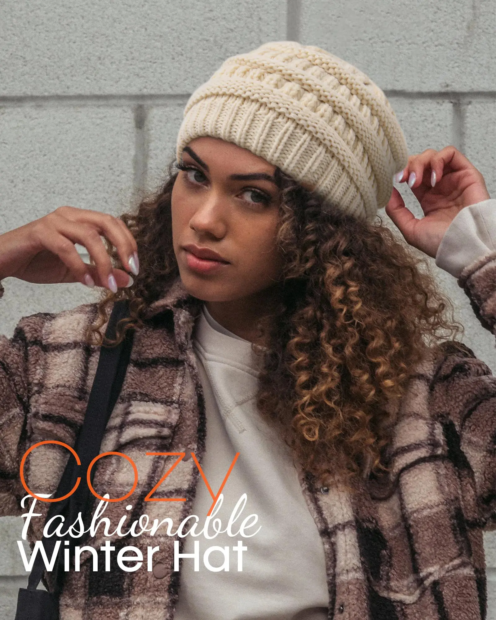High Quality Hat, Chic Women's Winter Beanie - Cozy Satin-Lined, Chunky Cable Knit, Slouchy Design for Maximum Warmth