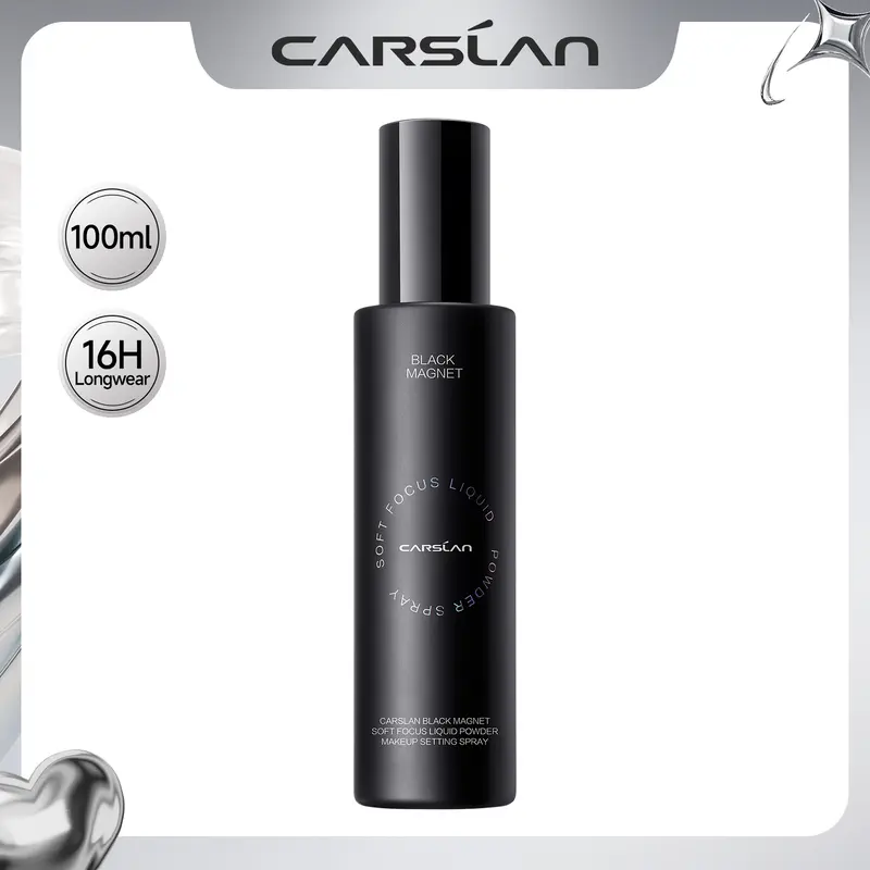 CARSLAN Black Magnet Liquid Powder Makeup Setting Spray, 16H Longlasting Oil Control Lock Face Makeup, Smudgeproof, Waterproof Finishing Spray, 100ml