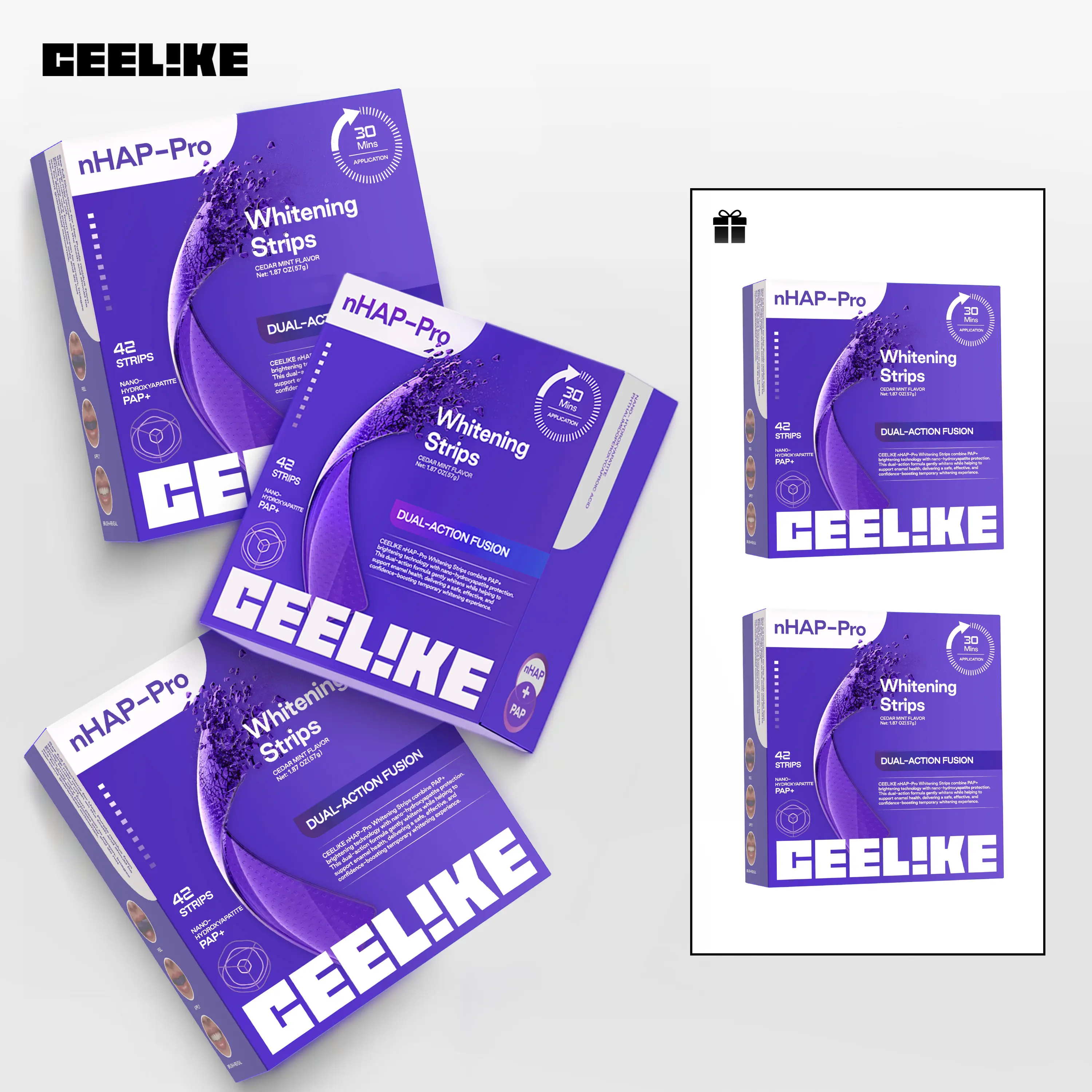 CEELIKE Teeth Whitening Strips with 5% Hydroxyapatite & 8% PAP Formula for Gentle Brightening, Professional Oral Care, White Teeth Whitening, Whitening Teeth Strips, Antibacterial