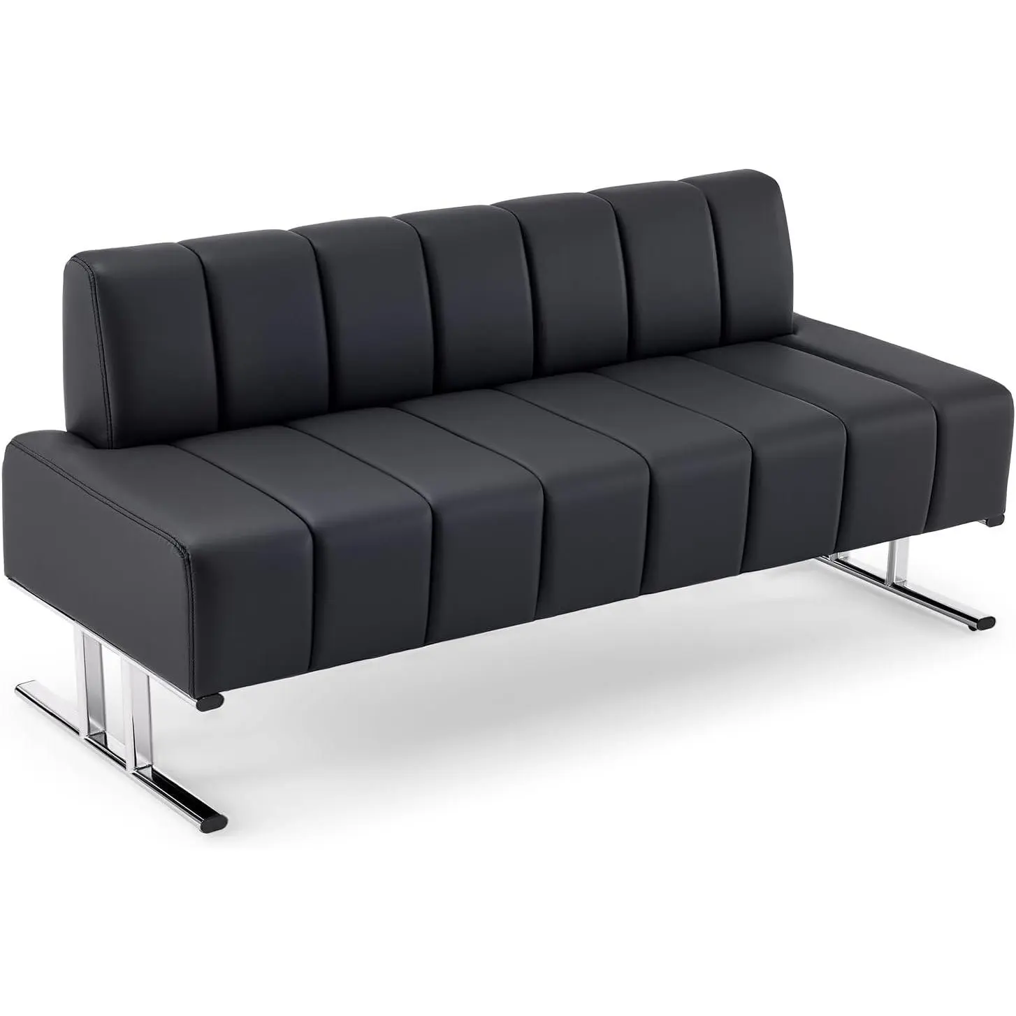 OmySalon PU Leather Upholstered Reception Chair - 59in Single-Back Cushioned Seat Office Guest Seating, Commercial Lobby Clinic Furniture with Cushion