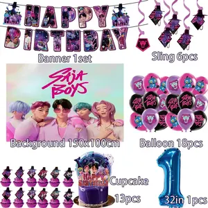 Boys' Birthday Party Decorations: K-Pop Themed Backdrop & Hanging Spiral Swirls