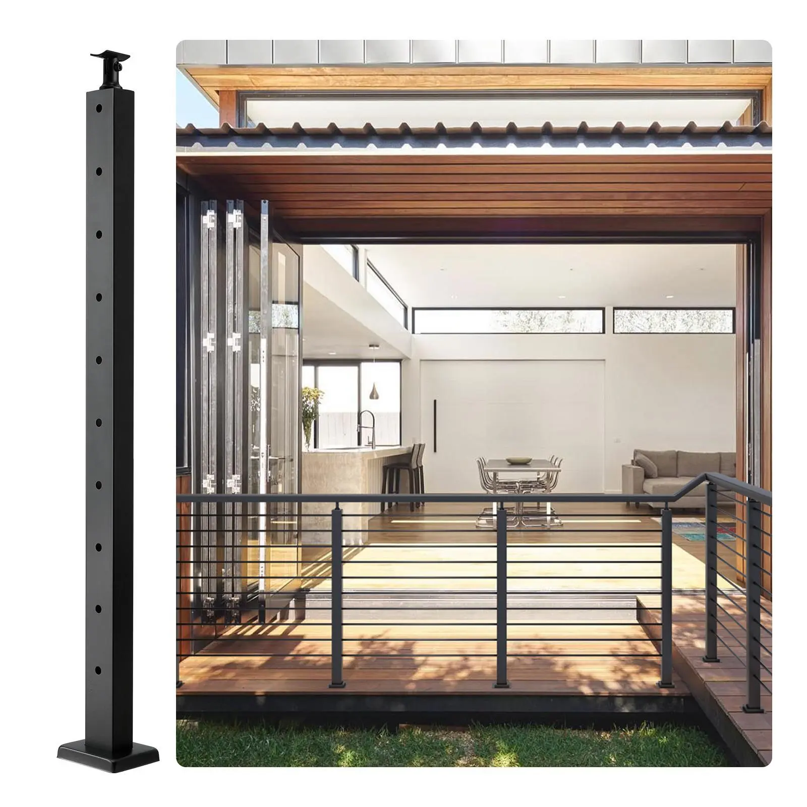 VEVOR Brushed Stainless Steel Cable Railing Post Kit, 36x0.98x1.97in Black Deck Stair Post with Pre-Drilled Pickets, Mounting Bracket for Level Decks (SohoChic Collection), Deck Railing