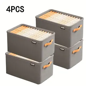 4-Pack Traditional Style Fabric Storage Bins - Rectangle Non-Waterproof Organizer for Clothes, Multipurpose Wardrobe & Dorm Organizer in Grey