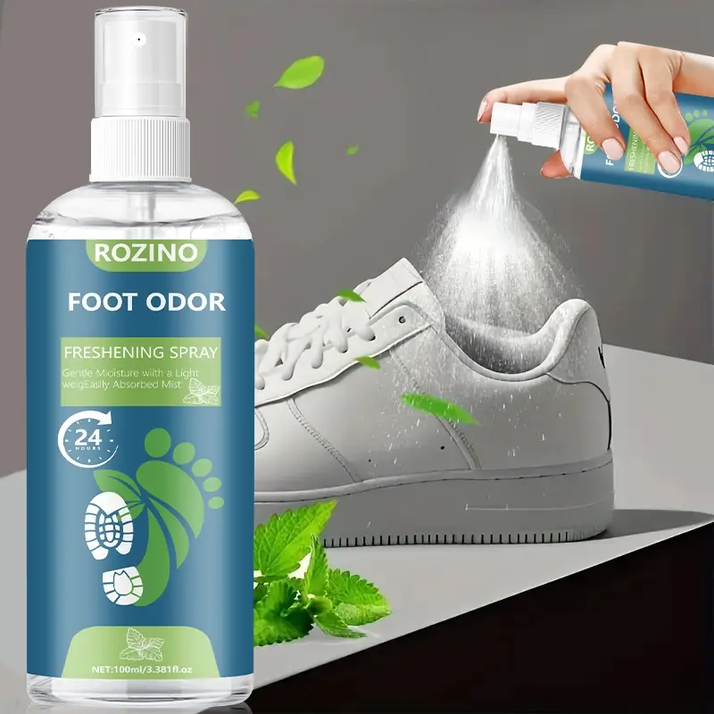 Rozino 100ML Foot Deodorant Spray, Foot Odor Eliminator, 24 Hour Freshness, Gentle Moisturizing Mint Fragrance, Easy Absorption, Long Lasting Odor Removal, Daily Use, Moisturizer, Moisture, Scent