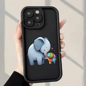 Creative Two Cute Elephants Design Pattern Phone Case, TPU Shockproof Full Protection Case, Suitable for iPhone 17/16/15/14/13/12/11 PRO MAX PLUS AIR E XS and PROMAX MINI, Ideal Gift for Friends and Family, T777