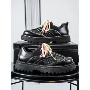 Trendy Men’s Leather Shoes, Cool Braided Texture Design, Assorted Lace Colors, PU Sole, Casual Everyday Wear for Young People