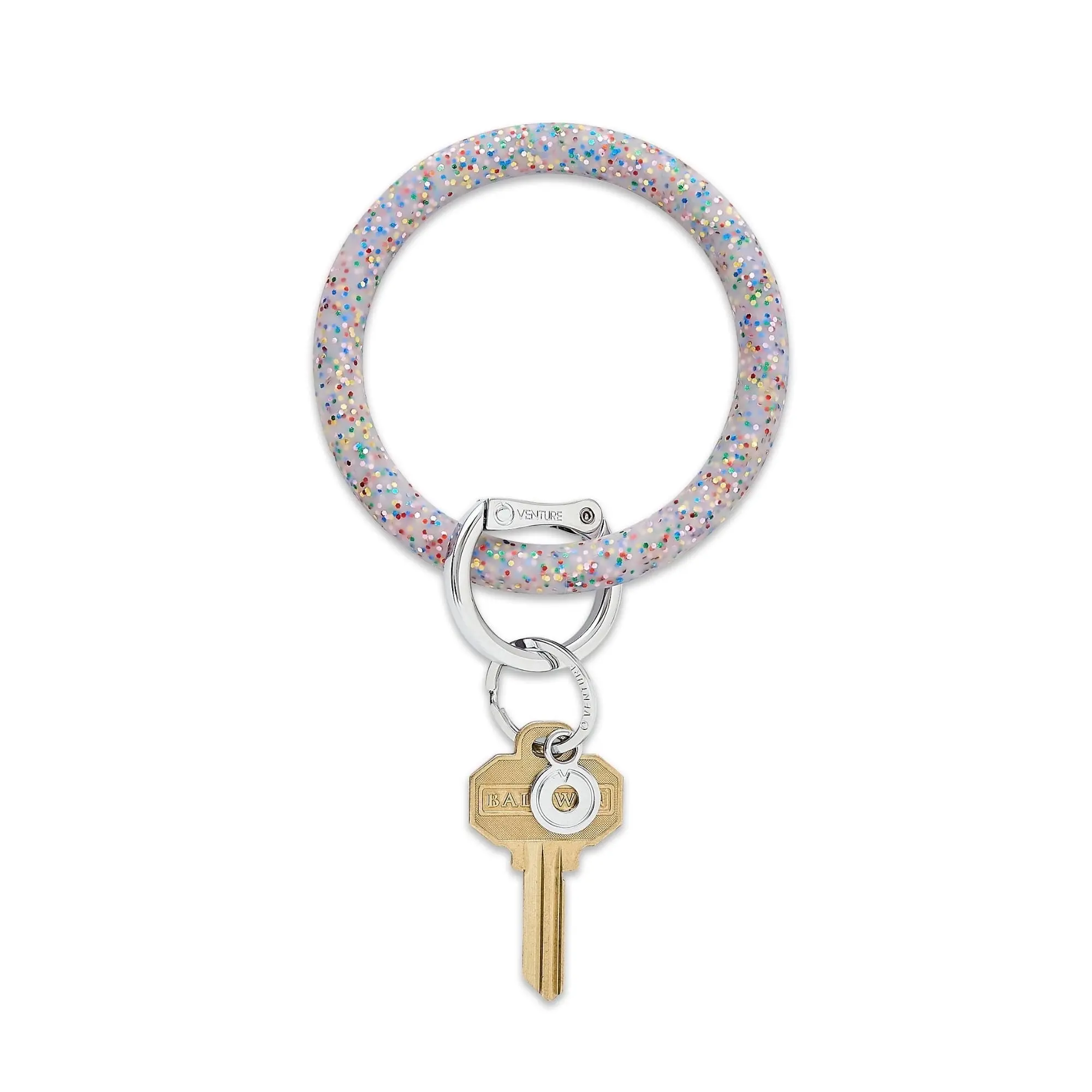 OVENTURE Silicone Big O® Key Ring - Rainbow Confetti Lightweight Keychain with Sparkling Confetti Design & Secure Locking Clasp