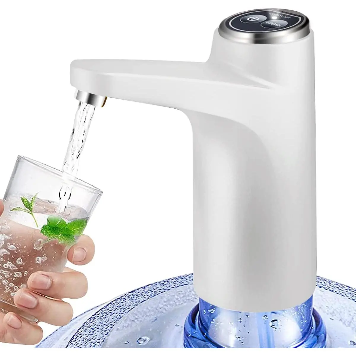 Water Dispenser for 5 Gallon Bottle, 600ml Quantitative Water Pump,2 Colors Power Light,Portable USB  Bottle Pump,Multipurpose Dispenser for Home Camping for 2-5 Gallon, White