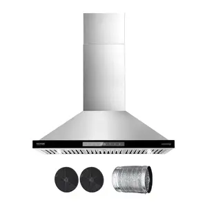 VEVOR Wall Mount Range Hood, 36 inch Chimney-Style Ceiling Mount Vent, 800 CFM Stainless Steel Kitchen Stove Hood with Gesture & Touch Control, LED Light, Baffle Filters, Ducted/Ductless Convertible