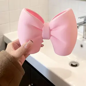 Adorable Bow-Shaped Toothbrush Holder - Cute Bow Plastic Standalone -Mounted Bathroom Accessory Suitable for Bathroom & Bedroom - Space-Saving Hygienic Toothbrush Organizer Storage - Standup Brush Holder