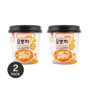YOPOKKI Korean Spicy Rice Cake Cheese Flavor 2 Pack Instant Cup 4.23 oz Ready to Eat