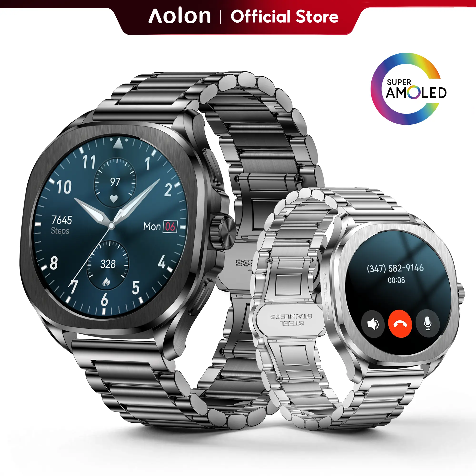 【Outdoor Business Style】Aolon Cube Smart Watch: AMOLED AOD Display, Bluetooth Calling, Sleep & Fitness Tracking, 140+ Sports Modes, Fast Charging, 20-Day Battery, AGPS, IP68 & 1ATM IP68 Waterproof, Premium All-Metal Design#travel essentials#back to school