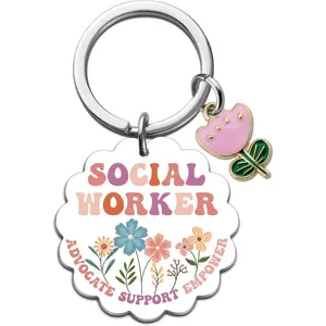 Social Worker Gifts For Women Teen Girl Thoughtful Social Work Keychain Gifts for Graduation Appreciation Unique Flower Accessories Personalized Pink Birthday Gift Idea For Her