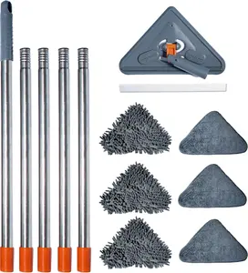 Katta USA Wall Cleaning Mop with Long Handle, Versatile 360-Degree Rotating Triangular Microfiber Mop, Wall Cleaning Tool Ideal for Cleaning High and Hard-to-Reach Areas, Silver, KTT-WMC2024