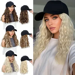 Women's Heat-Resistant Black Synthetic Full Machine Wig - Long Curled Waves Style with Hair Extensions, Adjustable Cap (Baseball Design), Suitable for Daily/Wedding Wear,summervibes