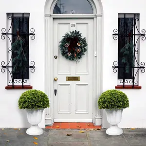 SUNNYGLADE 2 PCS 23” Artificial Plastic Pine Cone-shaped Leaves Topiary Ball Tree, Faux Potted Decorative Topiary Plant, UV Resistant Fake Plant in Pot for Home Gate Indoor Outdoor Patio Office Decor Accessory Nature Minimalist Ornaments Set