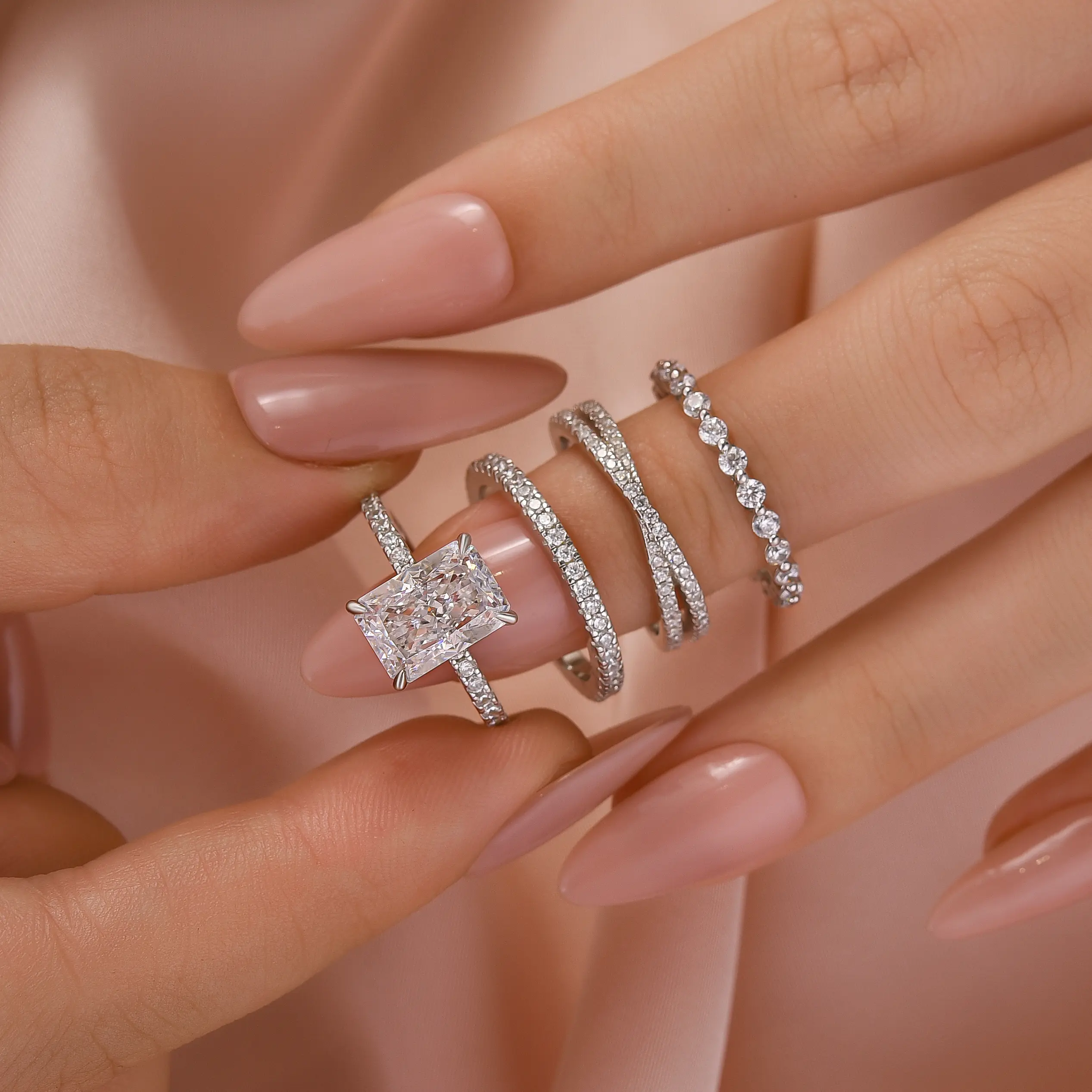 Maxine 4.5ct Radiant Cut 4PC 5A Cubic Zirconia Women's Engagement Ring Set - Bridal Wedding Jewelry for Daily, Multi-Occasion Use