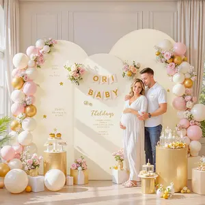 Beige Arch Backdrop Cover 7.2ft 6.6ft 6ft Arch Cover Set of 3 Arch Covers Stretchy Backdrop for Wedding Baby Shower Birthday Photography Spandex Arch Stand Covers Backdrop Curtains Decor