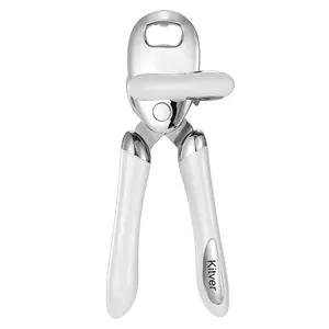 Multi-function Manual Can Opener Bottle Opener, Oversized Hand-held Easy Rotary Knob, Safe Cut Can Opener with Non-Slip Handle, Smoother Cut Sharp Blade for Seniors Kitchen Tool, White