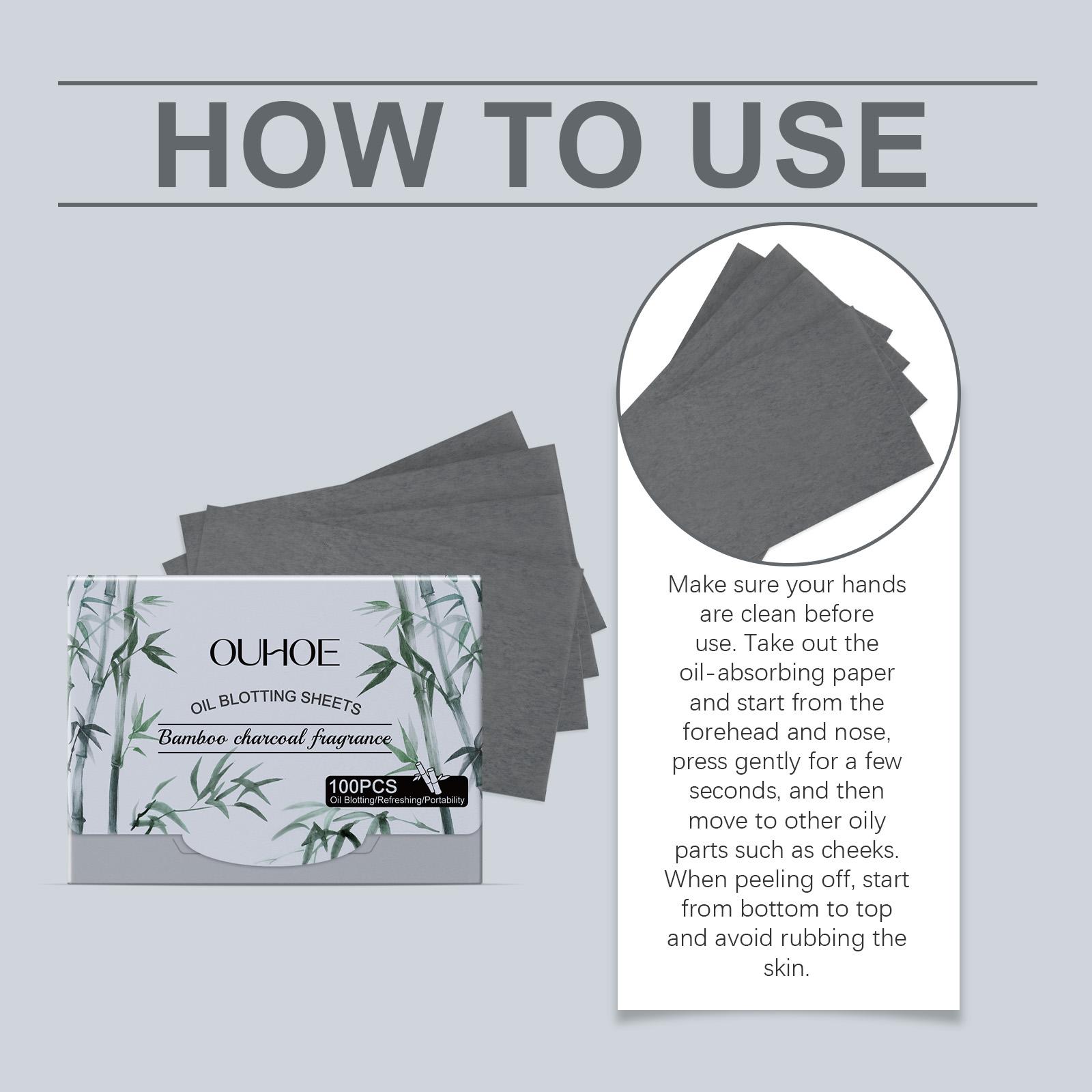 Natural Bamboo Charcoal Oil Absorbing Tissues, Facial Oil Blotting Papers, Refreshing Oil Control, Anti-Shine, Soft and Portable for Daily Use