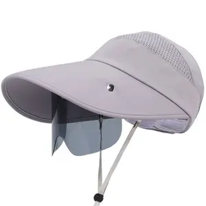 Women's Polyester Summer Sun Hat with Detachable Face Shield, UPF 50+ Extra Wide Brim, Foldable Adjustable Bucket Cap for Hiking, Beach