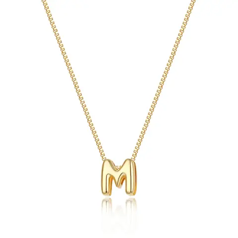 Women's 14 karat Gold Plated Dainty Balloon Letter Initial Necklace - Personalized Bubble Pendant Jewelry, Daily Wear Fashion Accessory Necklaces, Initial Necklaces
