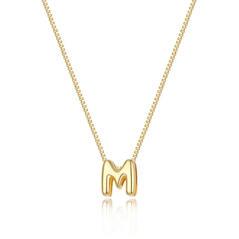 Women's 14 karat Gold Plated Dainty Balloon Letter Initial Necklace - Personalized Bubble Pendant Jewelry, Daily Wear Fashion Accessory Necklaces, Initial Necklaces