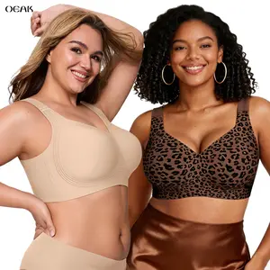 OEAK Womens Jelly Bra Wireless Leopard Plus Size Supportive Seamless Bras Full Coverage Push Up Comfortable No Underwire T Shirt Bras