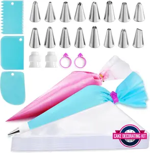 Piping Bags and Tips Set, 11.8 Inch 100 Anti Burst Piping Bags, 124 Pcs Cake Decorating Kit with 16 Piping Tips, 1 Reusable Pastry Bags, 3 Cake Scrapers, 2 Couplers, and 2 Icing Bags Ties