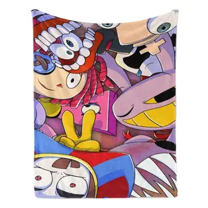 The Amazing Digital Circus Pomni Jax Ragatha Collage Flannel Throw Blanket Soft Cozy Warm Lightweight Plush Fleece Blanket Unique Christmas Holiday Gift for Digital Circus Fans Kids Couch Bed Sofa All Season Home Decor