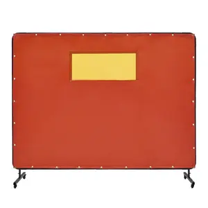 VEVOR Welding Screen with Frame, 6'x 8' Welding Curtain Screens, Flame-Resistant Vinyl Welding Protection Screen with 4 Swivel Wheels (2 Lockable) Transparent Window for Workshop/Industrial, Red