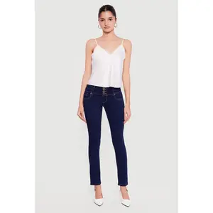 Mid Rise 4 Button Skinny Jeans