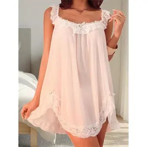 Charm Studio Women Nightdress, Sleeveless Lace Trim Sleep Dress Sleepwear Loungewear with Briefs Cotton Womenswear Fit Elegant Sexy Light Smooth   Fitted Multicolor Soft Spaghetti Strap