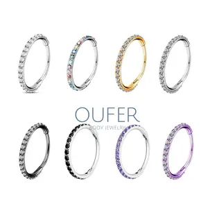 OUFER Body Jewelry 14G/16G/18G AAA+ Grade CZ Hinged Segment Nose Nostril Nose Ear Piercing Hoop Ring in 5mm-12mm 316L Stainless Steel
