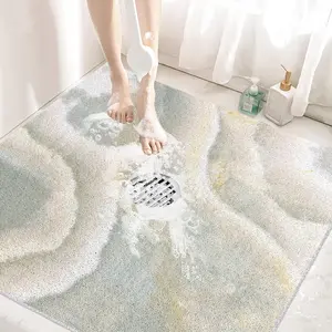 36*36 Inch Extra Large Anti-Slip Square Shower Mat with Middle Drain Hole, Super Soft Loofah Quick Dry Non-Slip Bath Floor Mat for Inside Shower